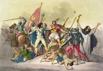 Kampf zwischen lokalen Indianern und Konquistadoren